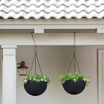 

Indoor Or Outdoor Rattan Basket Hanging Basket Hanging Pot, Hanging Seeder Set，Espresso Brown