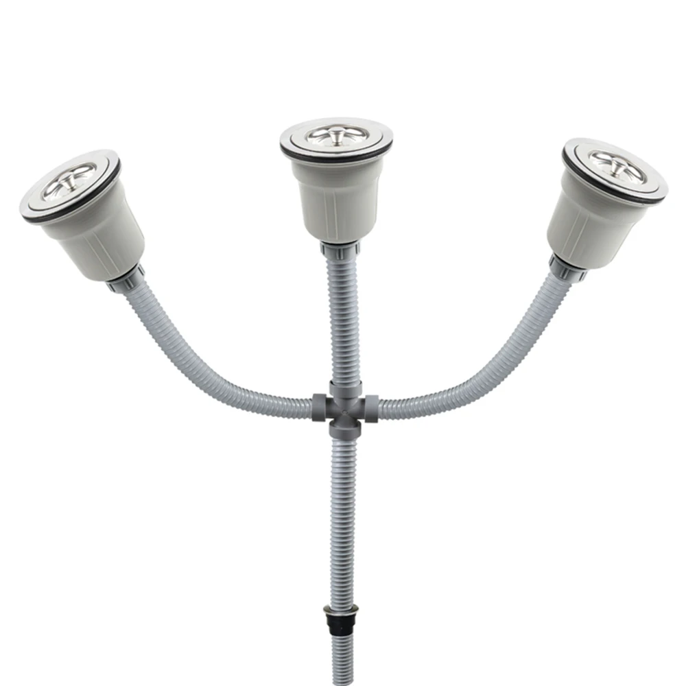 Kit de Drenagem de Pia Tripla Talea Ralo de Pia de 110 mm com Mangueiras de Fio de Aço Sistema de Drenagem de Pia de Cozinha Z3008c001