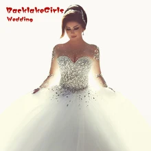 fashion luxury long wedding dresses 2017 custom made crystal beaded long sleeves backless women bridal gown for party vestido