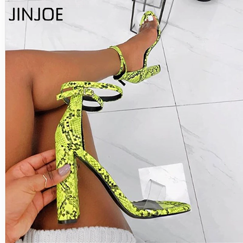 JINJOE Summer Plus Size Hot Style Square heel sandals Fluorescence snake pattern Thick With Sandal Strap Roman Women Shoes pumps JINJOE Summer Plus Size Hot Style Square heel sandals Fluorescence snake pattern Thick With Sandal Strap Roman Women Shoes pumps