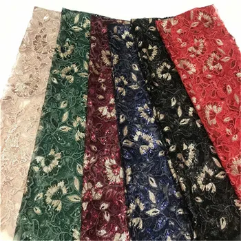 

French Net Lace Fabric 2019 High Quality African Nigerian Embroidered Tulle Lace Fabric With sequins For Wedding Dress green