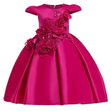 Новогоднее праздничное детское платье принцессы с объемными розами для маленьких девочек детский красный костюм для свадебного торжества