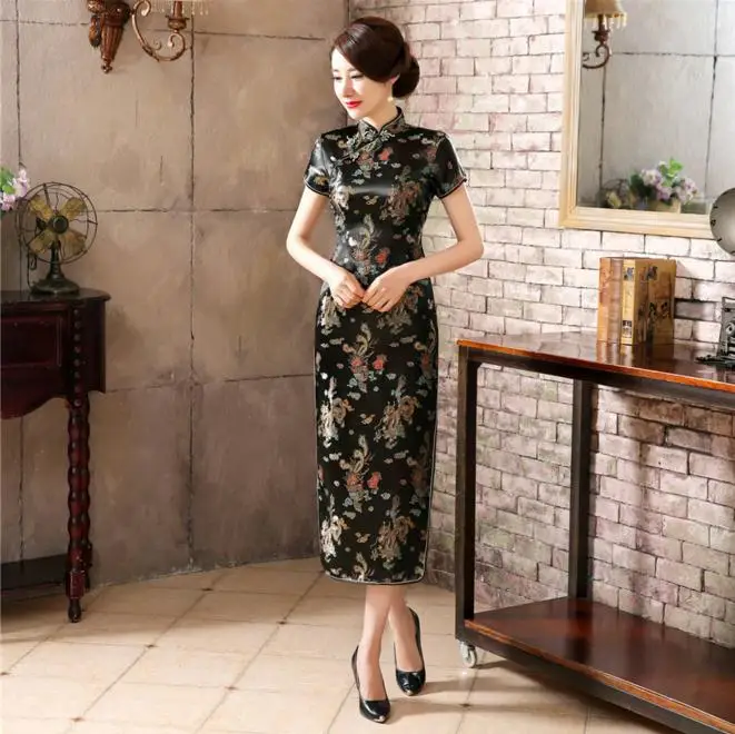 Classic Burgundy Chinese Women Long Cheongsam Traditional Satin Qipao Elegant Dress Size S M L XL XXL 3XL 4XL 5XL 6XL NC034