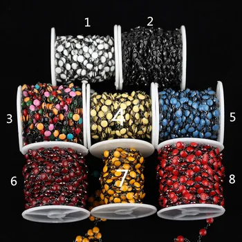 

14Colors for Choice.Golden Plated Copper Rosary Links Jewelry,Faceted Colorful Enamel Coin Shape Beads Chains Necklace