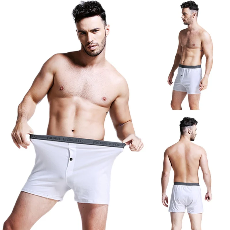 Модные мужские трусы-боксеры Cueca Masculina, однотонное нижнее белье на пуговицах, мужское нижнее белье, большие размеры, черные, синие, белые, серые боксеры