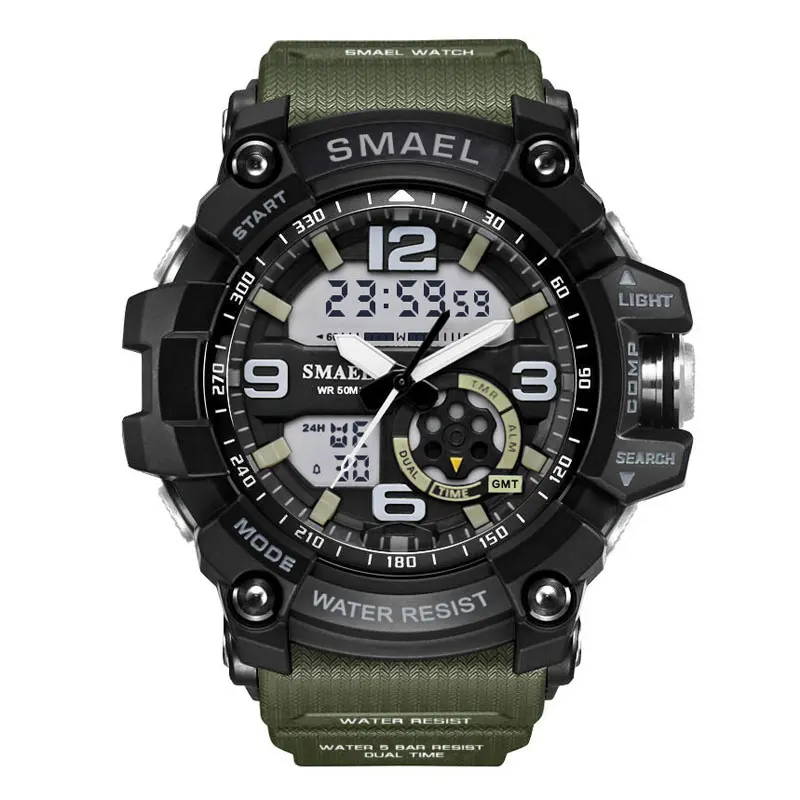 Army Green S Shock Военные мужских часов, мужские армейские Для мужчин наручные светодиодный кварцевые часы Digtial с двумя часовыми поясами Для мужчин часы 1617 reloj hombre спортивные часы армия - Цвет: Army Green