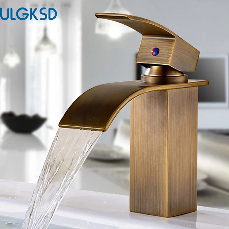 ULGKSD Antique Brass Bathroom Faucet Waterfall Outlet Basin Sink Faucet Tub Filer Faucet Mixer Tap Bathroom Accessory ULGKSD Antique Brass Bathroom Faucet Waterfall Outlet Basin Sink Faucet Tub Filer Faucet Mixer Tap Bathroom Accessory