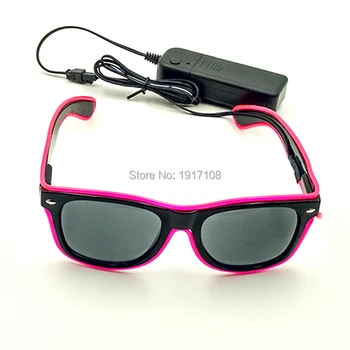 

High quality Black lenses Halloween Party Glasses Pink Glowing EL Glasses Fashion Costume Glasses for Bar Dance Party By DC-3V