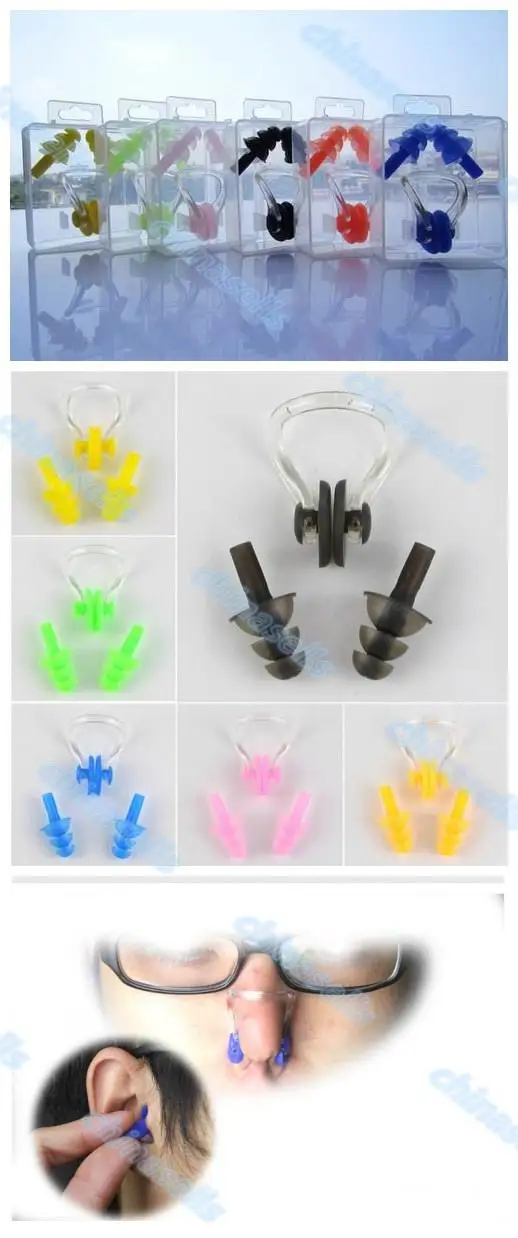 2set Soft Silicone Waterproof Swimming Diving Surf Water Sports Protection Earplugs Nose Clip with Case Bag Swim Pool Gear tool