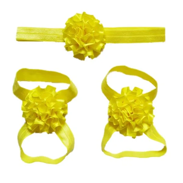 

3 pieces a set Cute Baby Girls Toddler Flower Hairband headband Flower Barefoot Sandal / Shoes Set Children Accessories Yellow