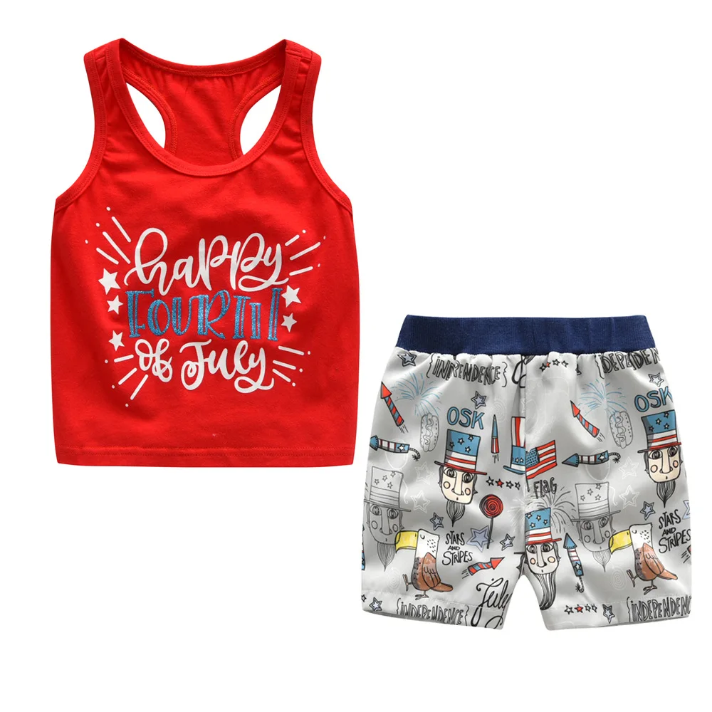 

Suit For The Boy Red Letter Vest Cartoon Short Pants Two Piece Set Summer2 3 4 5 6Year Kids Clothing Set Boy A Sports Suit
