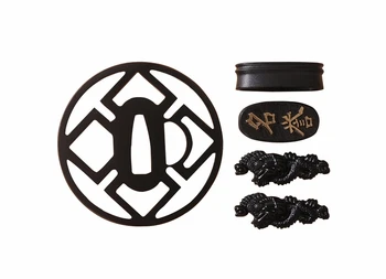 

LYUESWORD Japanese Samurai Katana Sword Accessories ---- Iron Tsuba Fuchi Kashira Menuki Black Metal Fittings