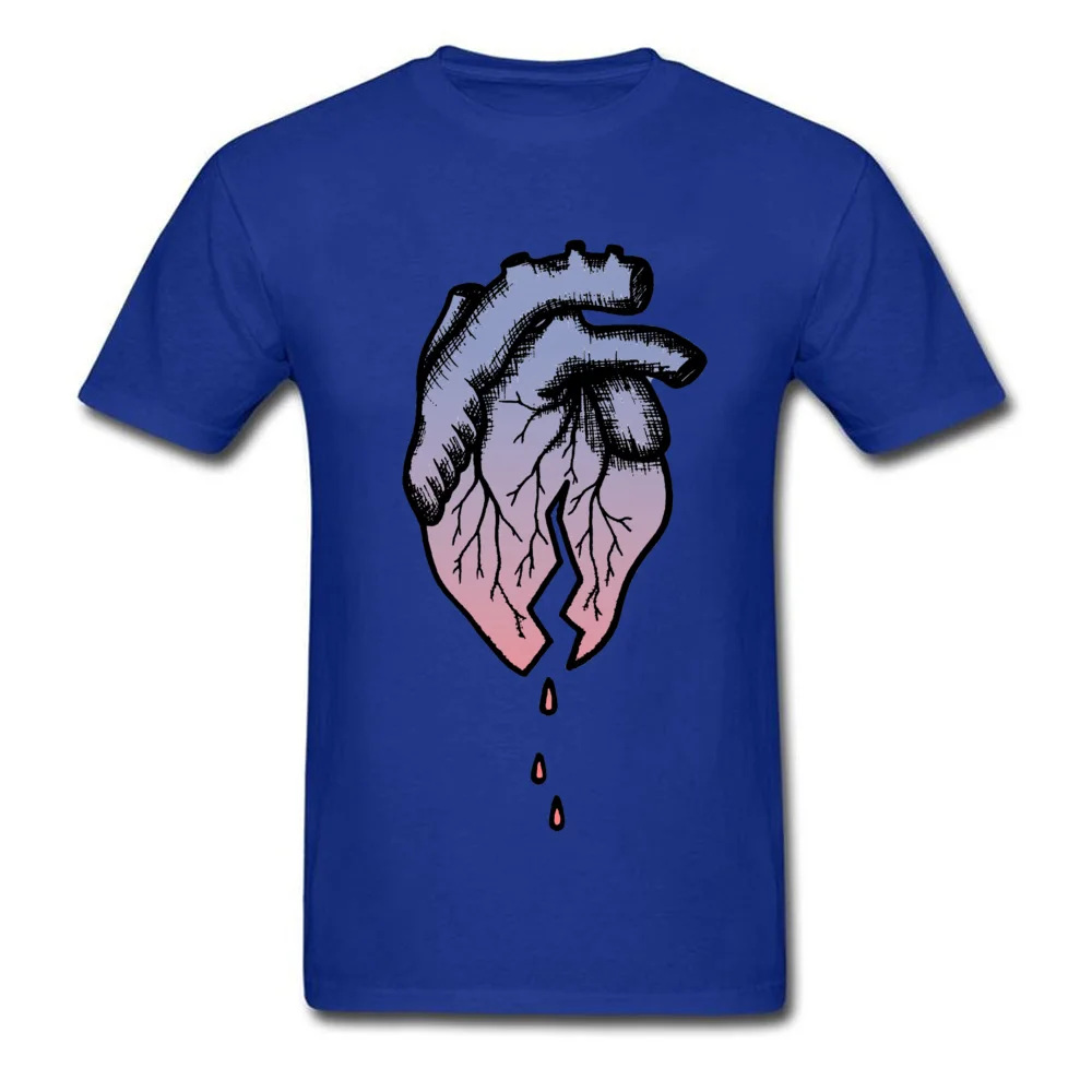 PrintedSimple Style Short Sleeve Tops & Tees VALENTINE DAY On Sale Crew Neck 100% Cotton T Shirts Man T-Shirt Broken Heart  Broken Heart blue