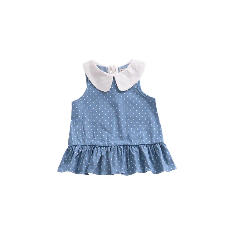 

INS children's dress Baby Doll collar dress girls cotton tops clothes dot pattern kids blue dress for for 0-5Age kids