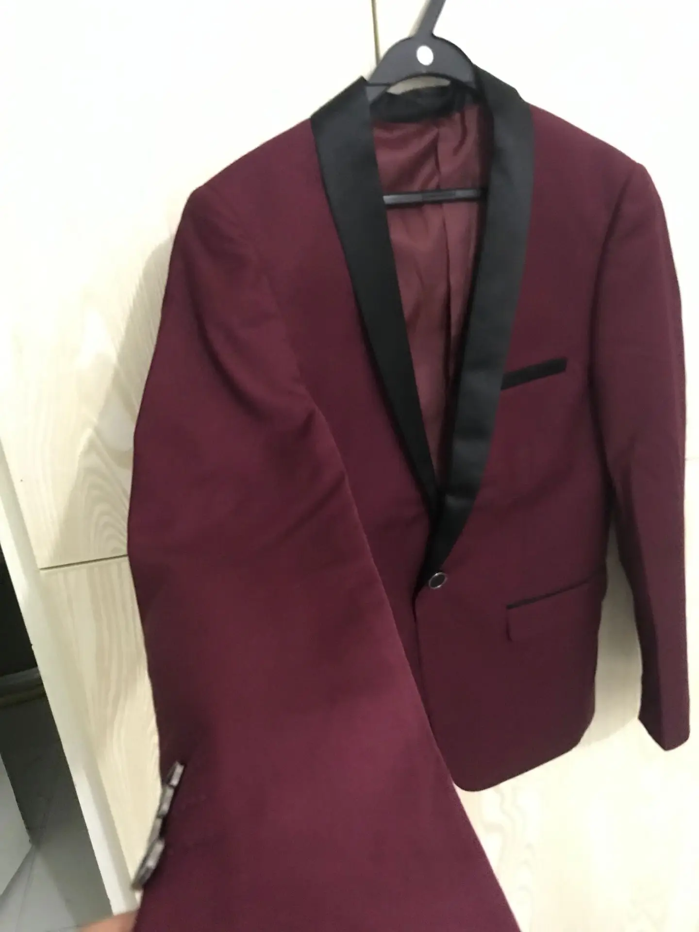 (Jacket+ pants + vest) brand men's suit 2019 men wedding dress clothing Slim shawl collar 3 piece set Burgundy suit men's tuxedo