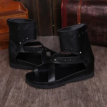 Кристиа Белла летние панковские сандалии-гладиаторы мужские тактические ботинки из натуральной кожи пляжная повседневная обувь на плоской подошве ботильоны