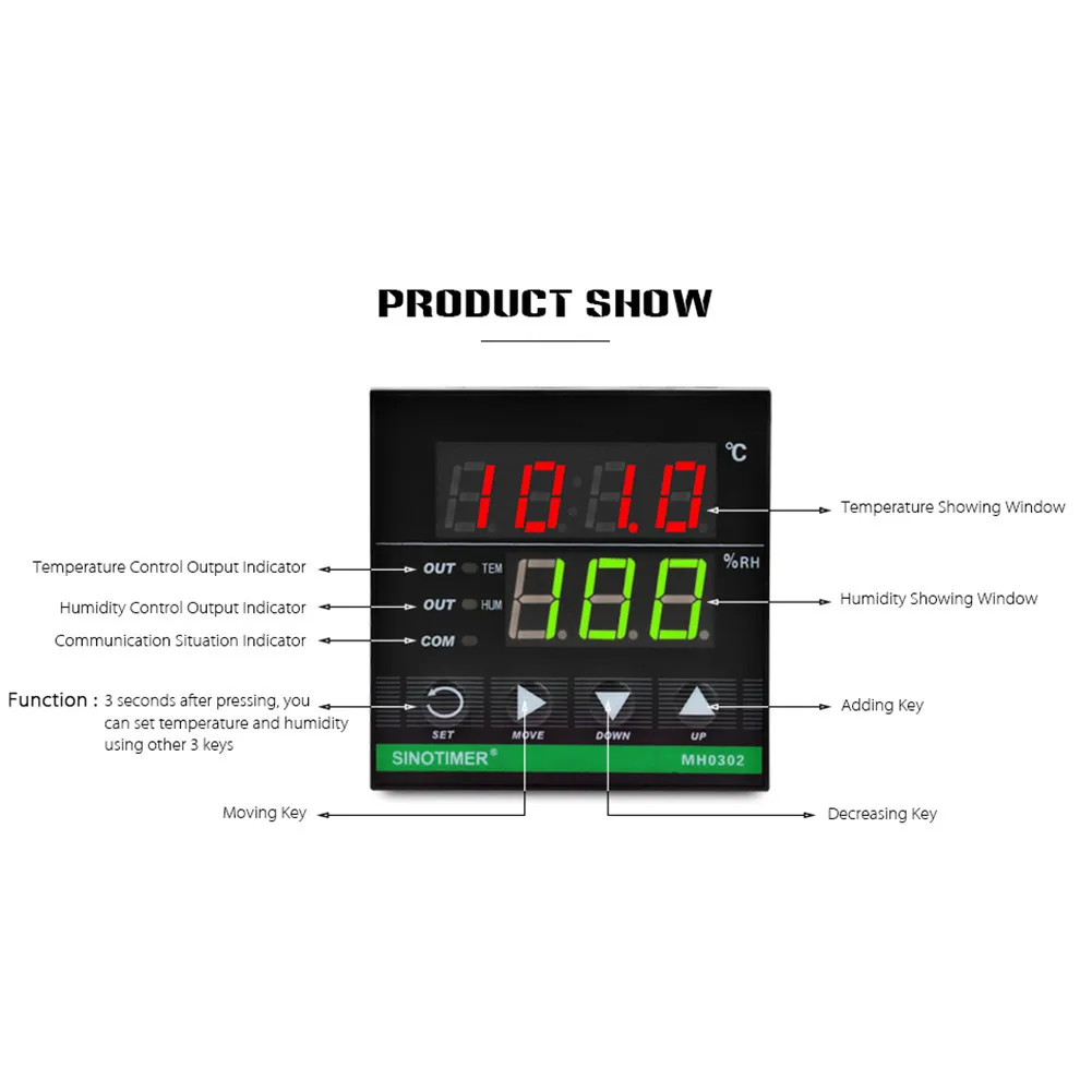 Цифровой Температура и регулятор влажности MH0302 с Сенсор для тепла холодные увлажнения или осушение 72x72 мм