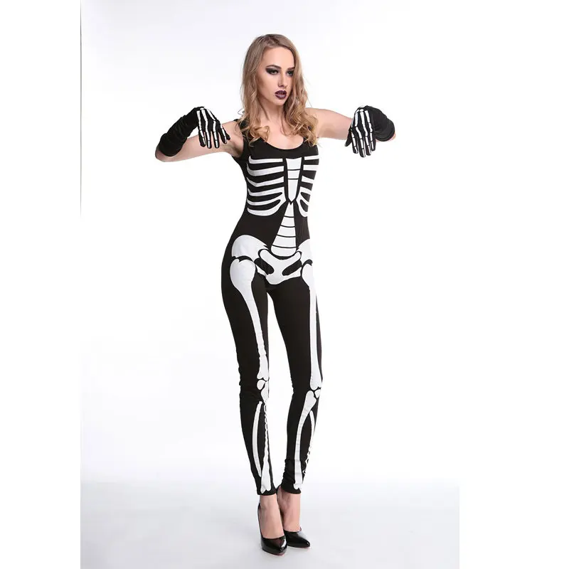 С принтом в виде скелета Комбинезон "зомби"; костюм на Хэллоуин, harror костюм зомби Сексуальная Bone Готический боди(прямой низ), фантазийный костюм w1803