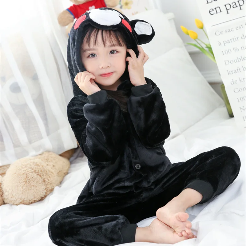 Kumamon/детские черные пижамы для мальчиков и девочек фланелевые детские с