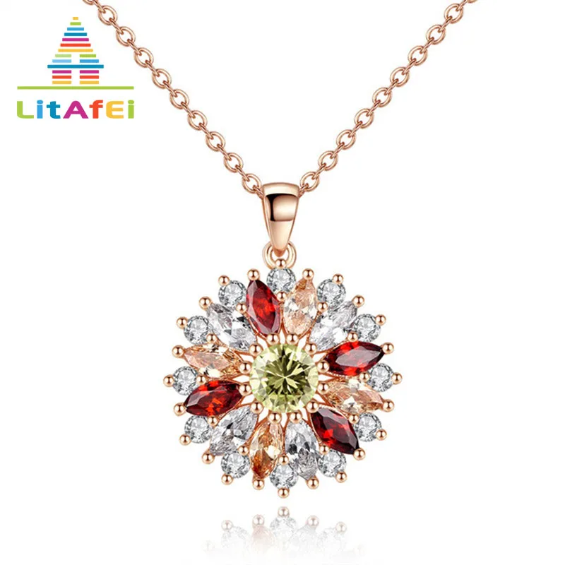 

Necklaces Jewelry Sunflower Shape Pendant Necklace Chain Colorful Crystal Necklace for Women Girl Tiny Gifts