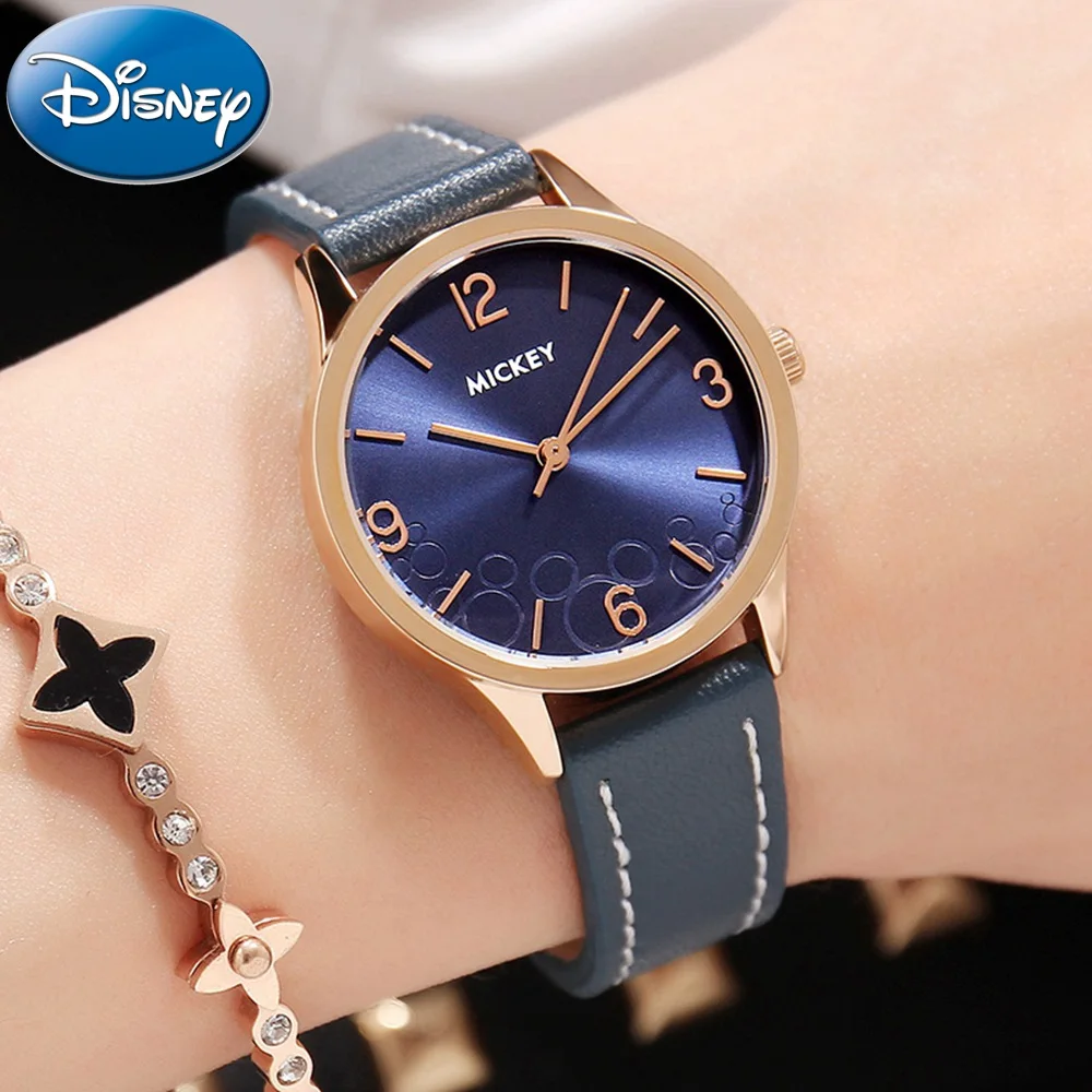 

Mickey Mouse Women's Genuine Leather Band Waterproof Watches Ladies Steel Back Buckle Analog Japan Quartz Watch Disney Clock New