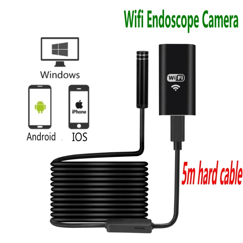 5pcs Newest Wifi Android IOS PC Endoscope camera 5m hard cable Wireless