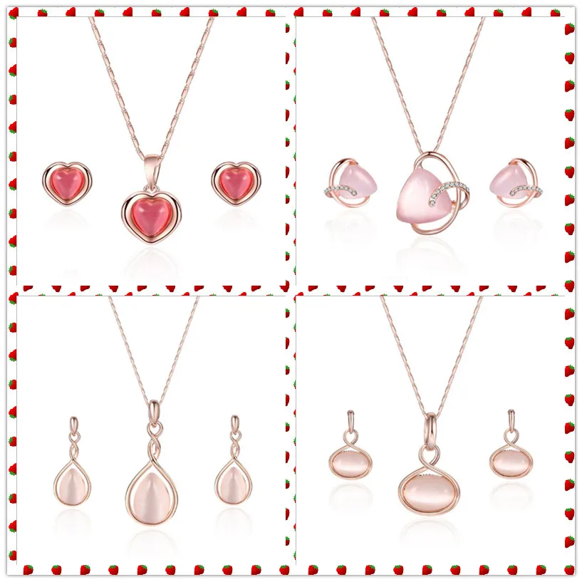 

2pcs Women's Romantic Flower Ornaments Set Love Heart Drop Fashion Romantic Earrings Necklace Wedding Dinner Party Accessories