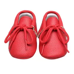 Детская обувь для девочек Дети Детская Обувь Однотонная одежда из искусственной кожи твердым дном Кружево-до весны Обувь для малышей