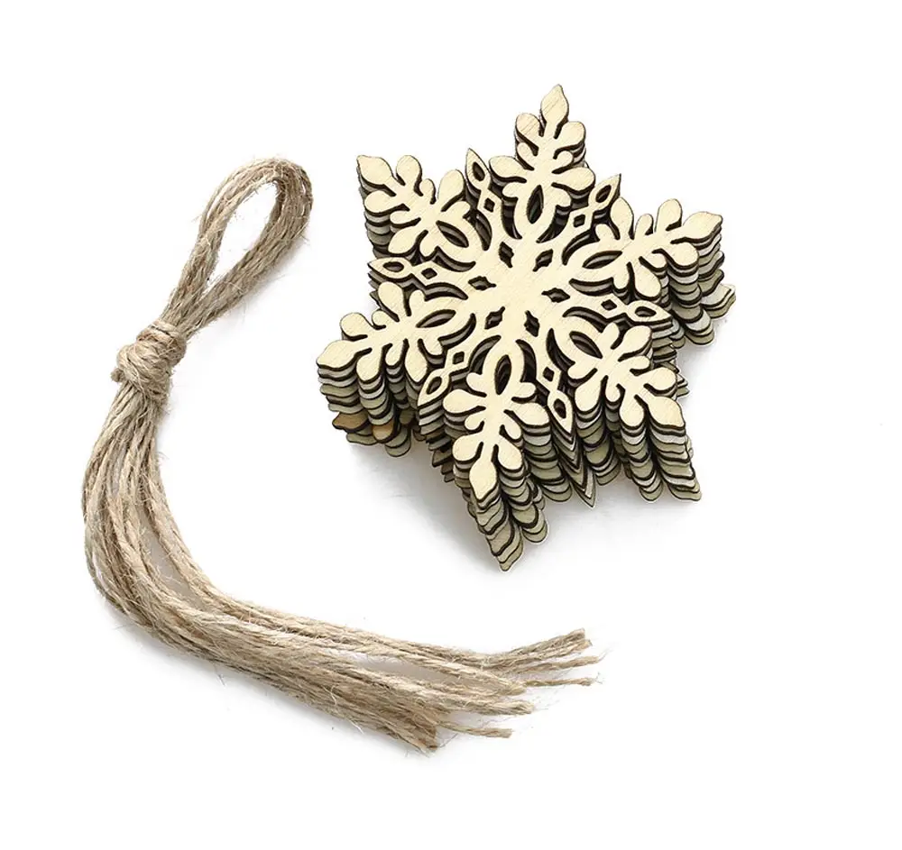 

10Pcs Wood Snowflake Rustic Christmas Decorations For Xmas Tree Hanging Ornament Christmas Party Decorations DIY