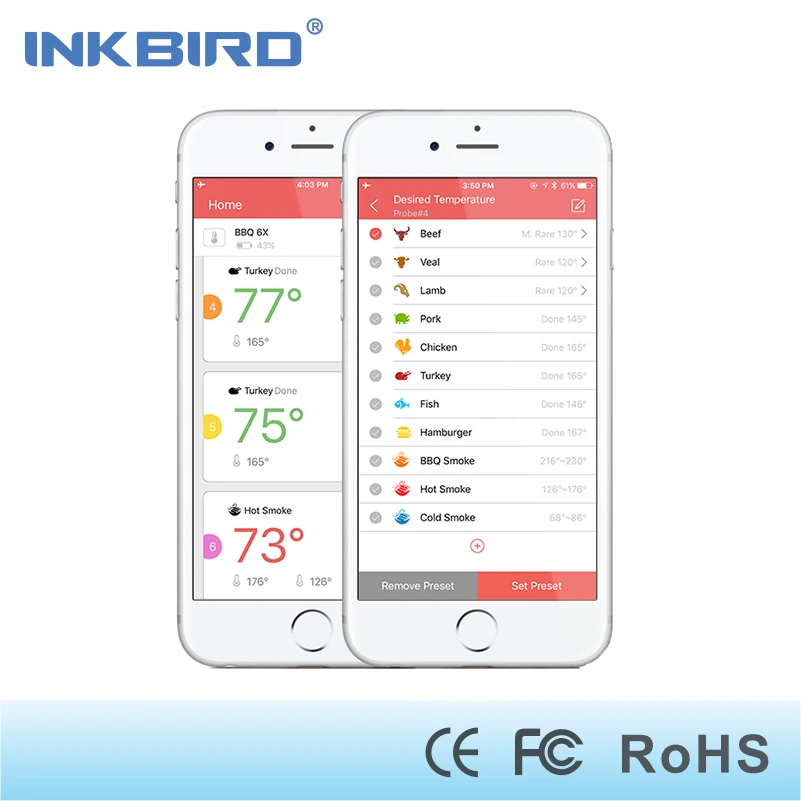 Inkbird 50 м Bluetooth термометр для барбекю IBT-6XS с магнитным таймером и сигнализацией 6 зондов USB аккумуляторная батарея для приготовления пищи, курильщика, духовки