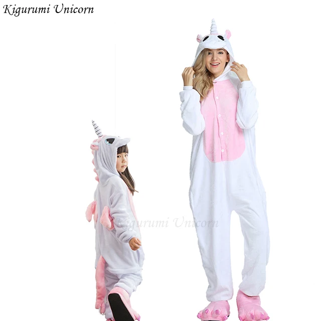 Пижамы для мальчиков и девочек, наборы кигуруми, пижамы в виде единорога для женщин и мужчин, взрослые комбинезоны, зимняя одежда для сна в виде животных, детские пижамы для костюмированной вечеринки - Цвет: Pink Unicorn