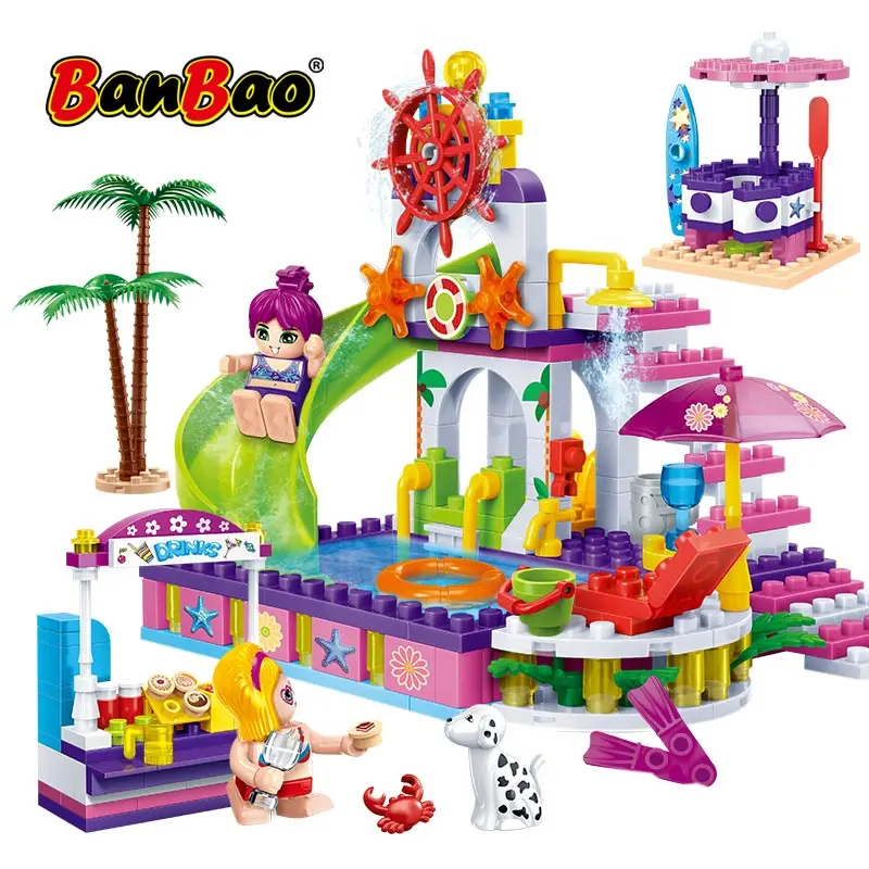 

BanBao Water Park Slide Swim Pool Seaside Beach Holiday Blocks Children Girl Kids Friend Gift Bricks Model Building Toy 6141