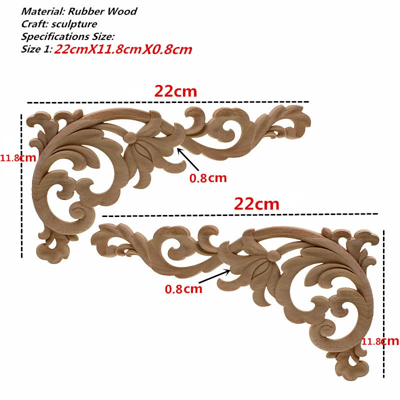 Винтажная Неокрашенная древесина наклейки с резьбой угловая аппликация, рама для домашней мебели настенные двери шкафа декоративные деревянные миниатюрные ремесла - Цвет: 22X12cm
