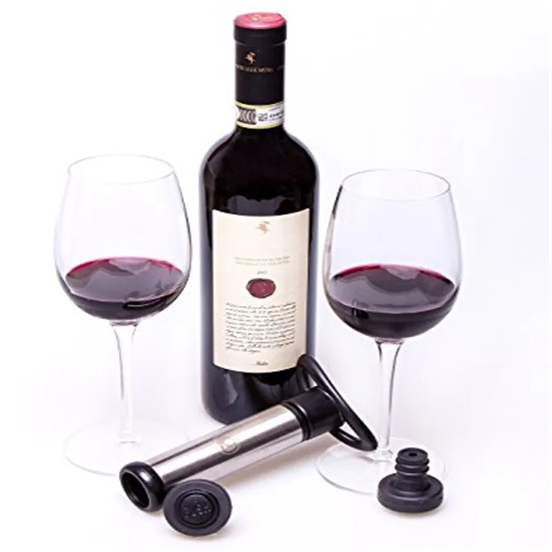 

Wine Bottle Stopper Stainless Steel Vacuum Wine Saver Pump With Wine Preserver with 2 Vacuum Bottle Stoppers KO884363