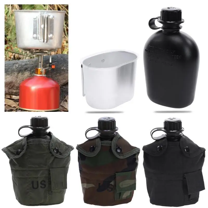 

Hot Heavy Cover Army Water Bottle Aluminum Cooking Cup US 1L Military Canteen Camping Hiking Survival Kettle Outdoor Tableware
