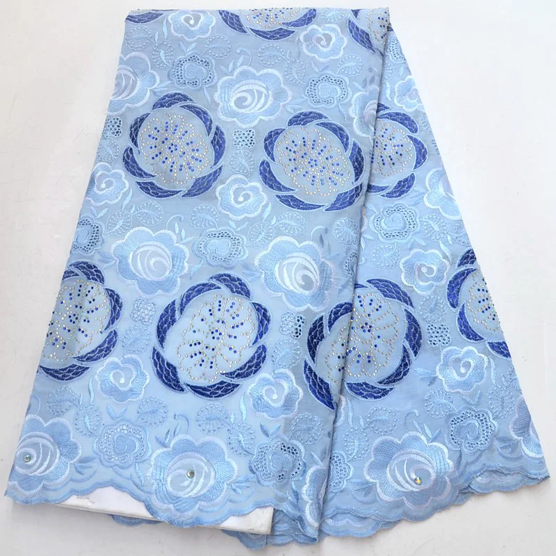

Newest Water blue High Quality Swiss Voile Laces Switzerland Cotton African Dry Cotton Lace Fabric Nigerian Women Voile Lace