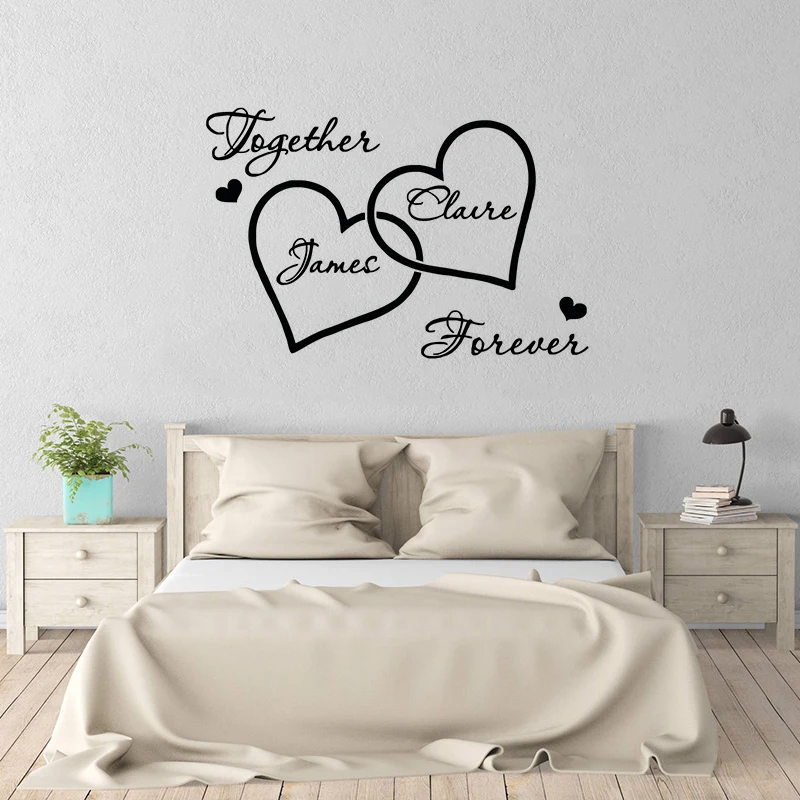 

Love Heart Custom Couple Name Vinyl Wall Sticker Romantic Bedroom Decorative Decal Livingroom Home Decoration Poster W001