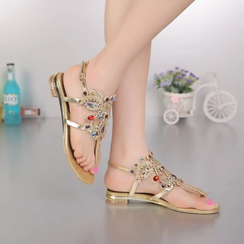 

Women flat rhinestone sandals High quality fashion Genuine leather ladies comfortable beautiful shoes