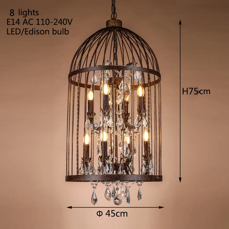 Ретро античная ржавчины из кованого железа клетка chandeliers / большой французская