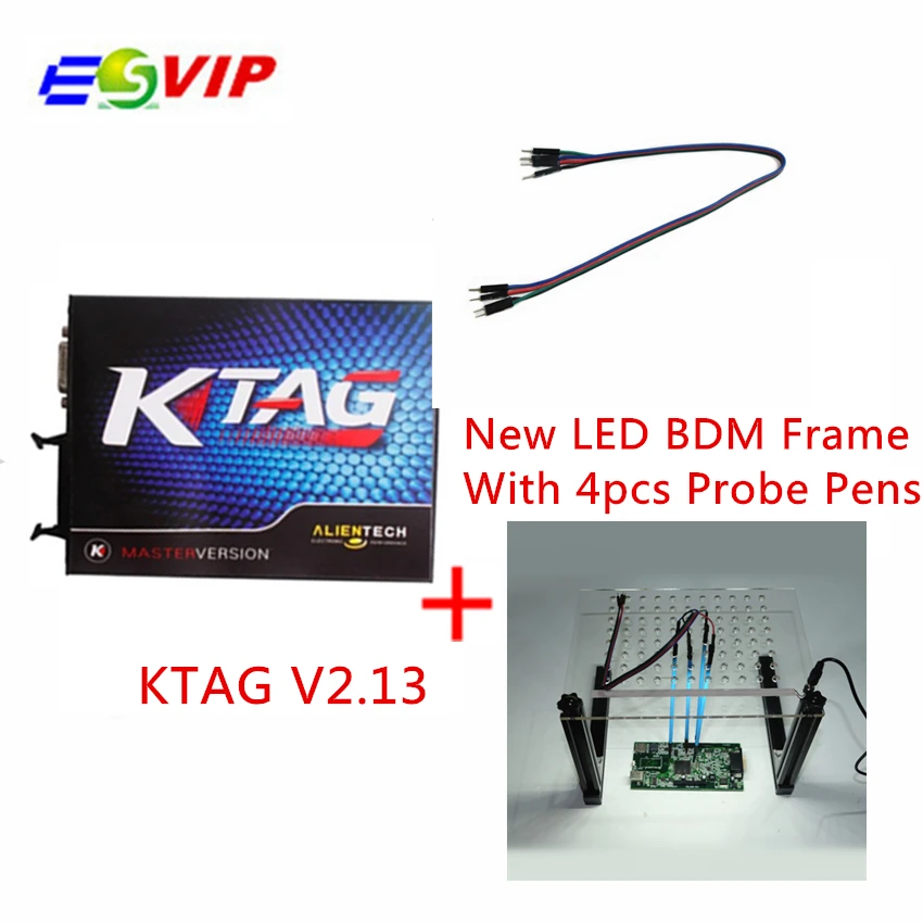 Бесплатная доставка Лучшие KTAG V2.13 + светодио дный BDM РАМА с 4 зонд ручки с чип поворота инструмент для KTag Kess V2 Fgtech Galletto BDM100
