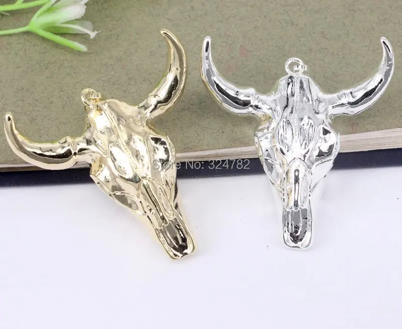 5pcs Full Silver Gold Metal Cattle Pendant,Longhorn Resin Horn Cattle