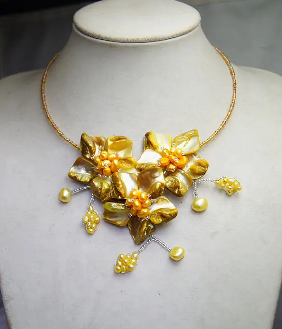 

2017 Collier Necklaces & Pendants Holiday Party Necklace,beaded Jewelry,pearl Necklace,wired Flower Choker Necklace With & Mop