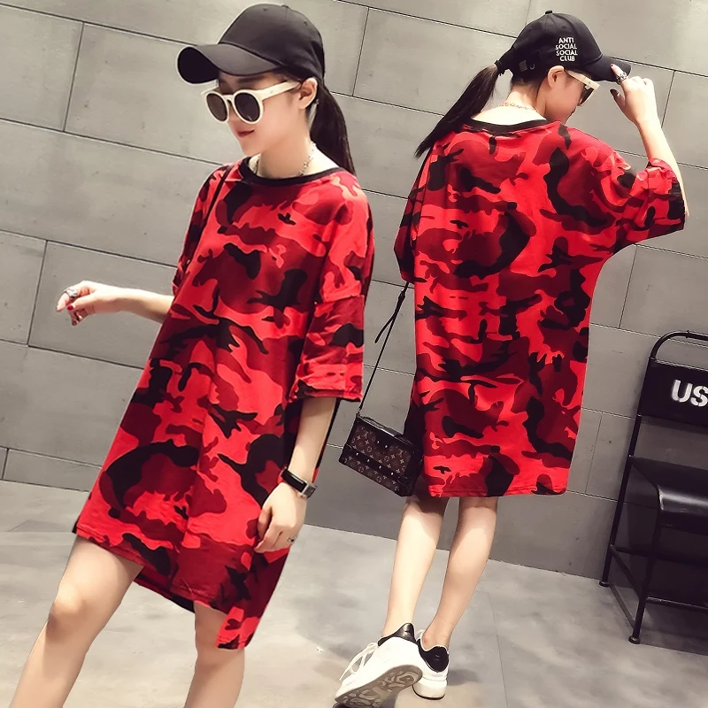 

Plus Size Women Camouflage Print Long T shirt Summer Tops 2019 Streetwear Short Sleeve Loose Casual Cotton Tee Shirt Femme 5XL