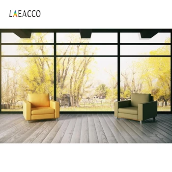 

Laeacco Wooden Floor To Ceiling Window Sofa Indoor Photography Background Customized Photographic Backdrops for Photo Studio