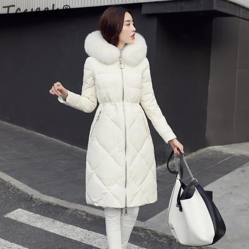 

Tcyeek White Duck Down Jacket Women Long Down Coat Female Plus Size 5XL Parka Jackets Fox Fur Hooded Thick Warm Outwear LWL1192