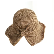 Small Edge Split Straw Hat Female Summer Bow Sun Hat Floppy Hats Women Beach Straw Dome Bucket Hats Bow Fisherman Foldable Visor