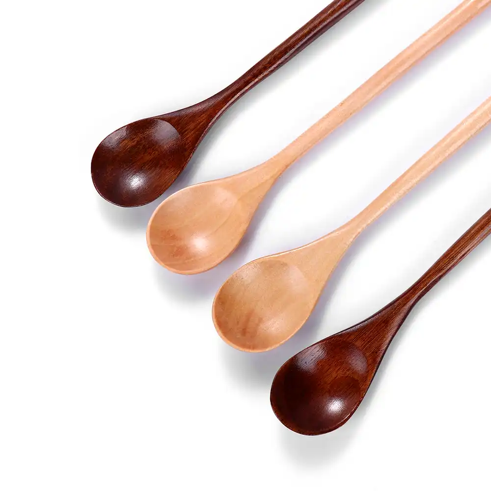 Soup Kitchen Dining Tableware Kids Spoon Long-handled Wooden Spoons Tea Scoops