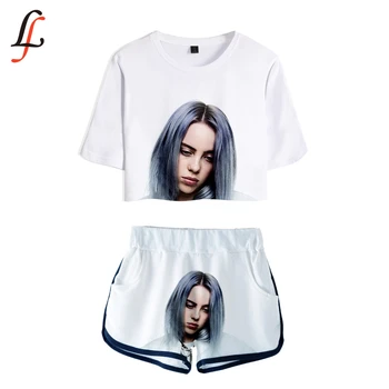 

Billie Eilish 3D Modis Sexy Two Piece Set Short Sleeve Short Tops and Middle Waist Shorts Suits Fitness Combinaison Harajuku