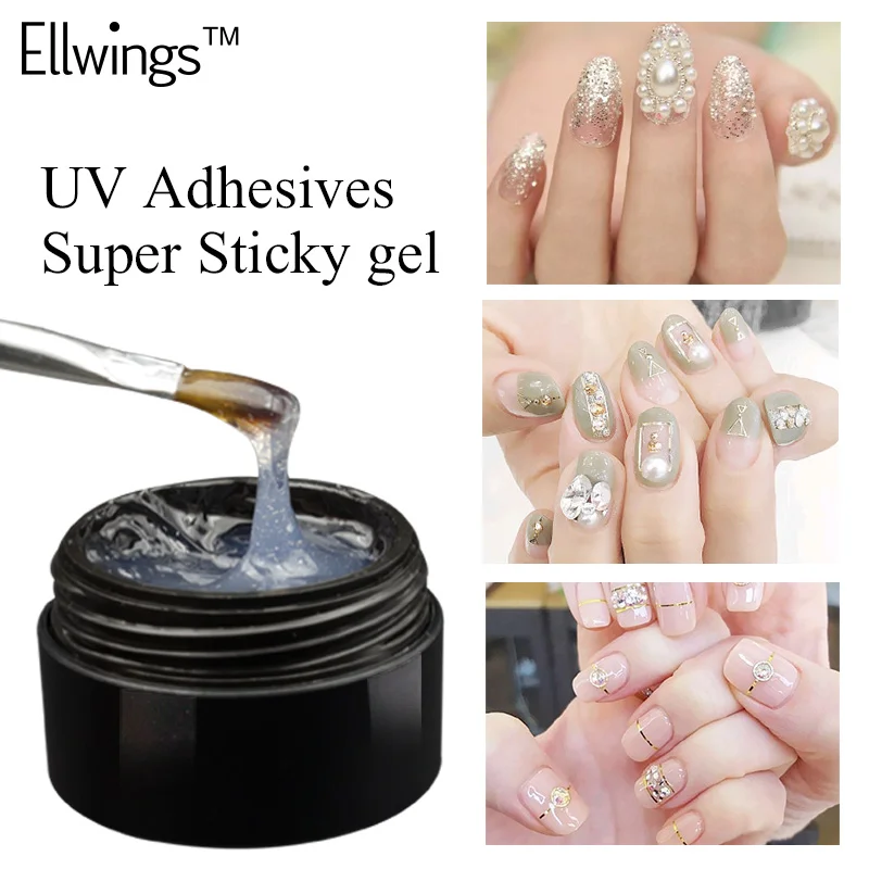 Ellwings Gel Nail Polish Super Sticky Rhinestone Adhesives Transparent