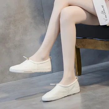 

2019 autumn new fashion simple solid color flat shoes women retro style leather comfortable soft sole casual shoes